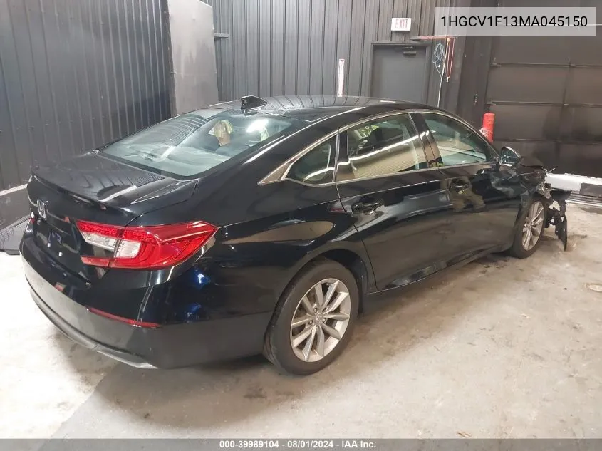 2021 Honda Accord Lx VIN: 1HGCV1F13MA045150 Lot: 39989104