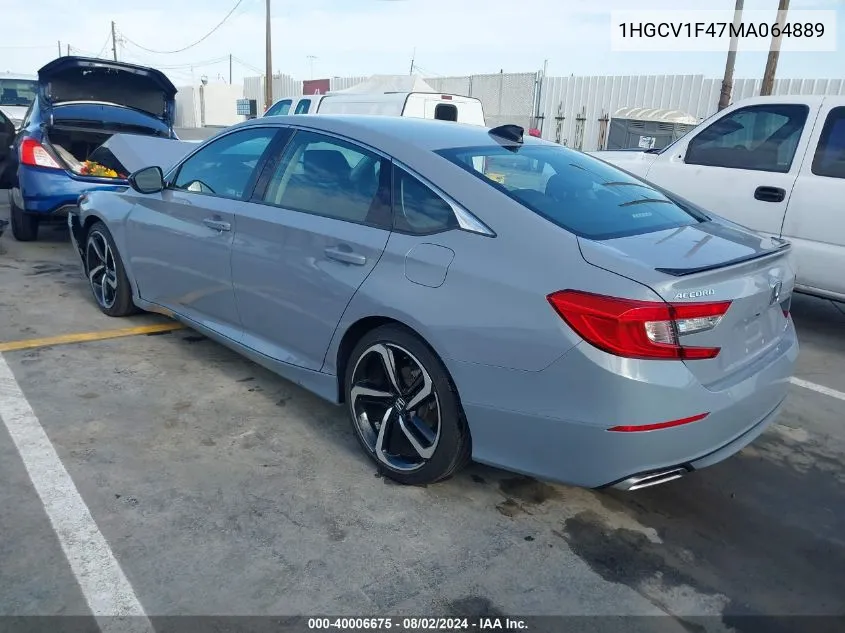 2021 Honda Accord Sport Special Edition VIN: 1HGCV1F47MA064889 Lot: 40006675