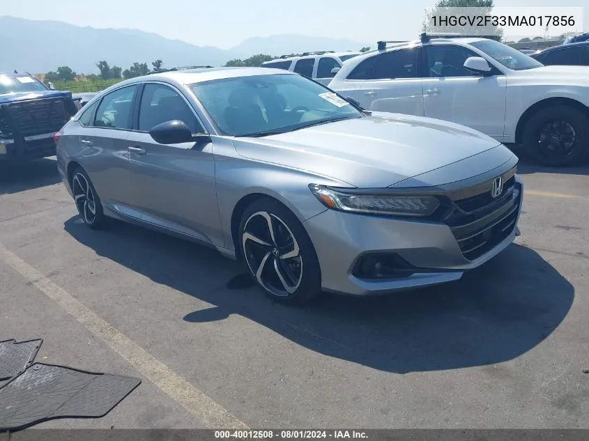 2021 Honda Accord Sport 2.0T VIN: 1HGCV2F33MA017856 Lot: 40012508