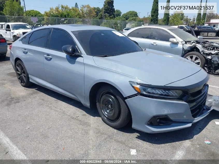 2021 Honda Accord Sport 2.0T VIN: 1HGCV2F37MA021537 Lot: 40022845