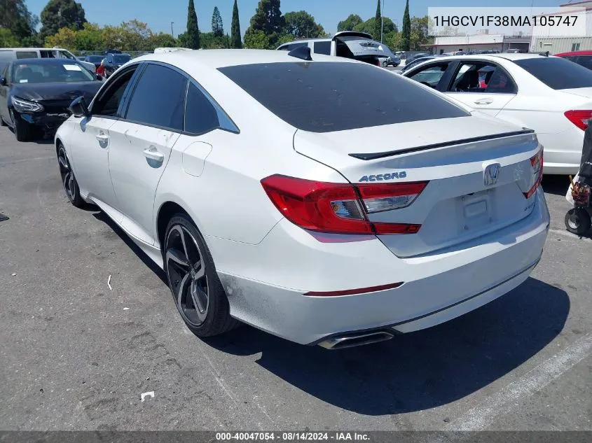 2021 Honda Accord Sport VIN: 1HGCV1F38MA105747 Lot: 40047054