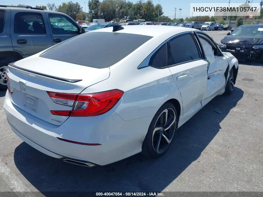 2021 Honda Accord Sport VIN: 1HGCV1F38MA105747 Lot: 40047054