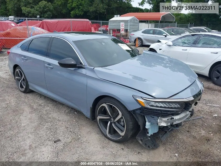 2021 Honda Accord Sport 2.0T VIN: 1HGCV2F38MA022311 Lot: 40047938