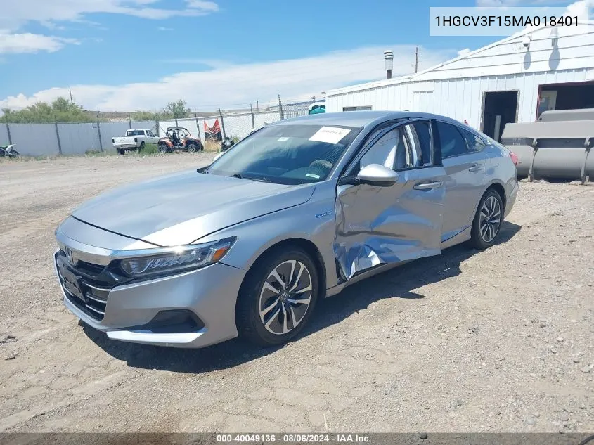 2021 Honda Accord Hybrid VIN: 1HGCV3F15MA018401 Lot: 40049136