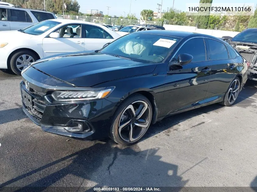 2021 Honda Accord Sport VIN: 1HGCV1F32MA110166 Lot: 40059183