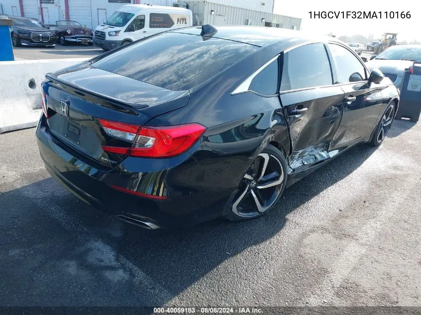 2021 Honda Accord Sport VIN: 1HGCV1F32MA110166 Lot: 40059183