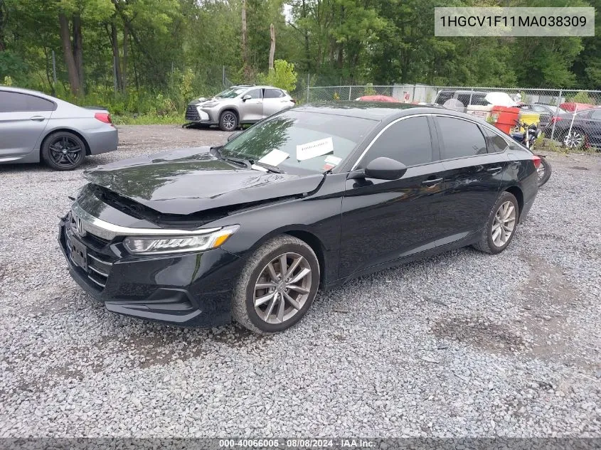 2021 Honda Accord Lx VIN: 1HGCV1F11MA038309 Lot: 40066005