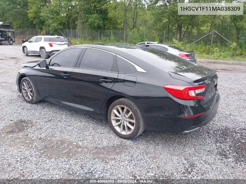 2021 Honda Accord Lx VIN: 1HGCV1F11MA038309 Lot: 40066005