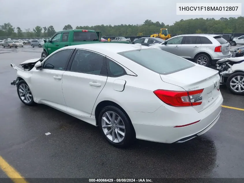 2021 Honda Accord Lx VIN: 1HGCV1F18MA012807 Lot: 40066429