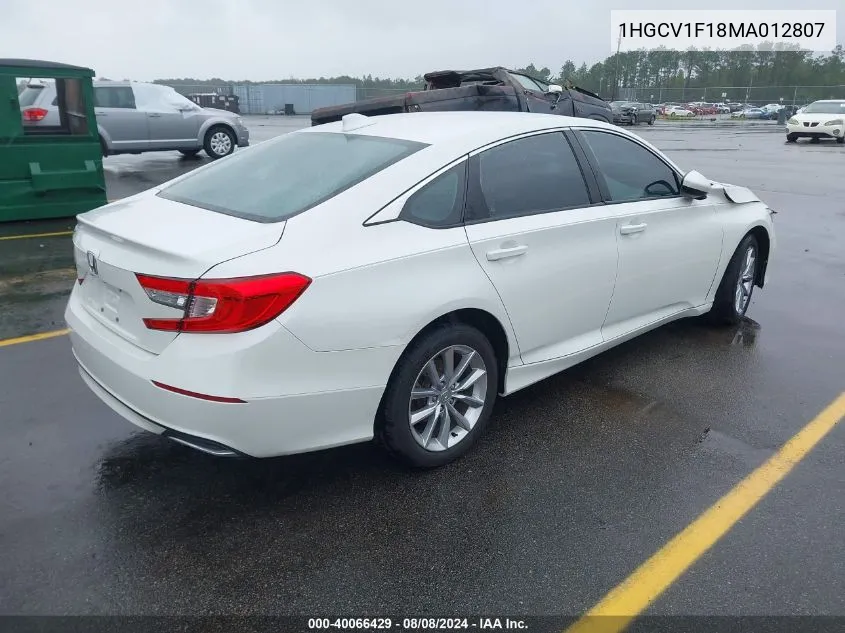 2021 Honda Accord Lx VIN: 1HGCV1F18MA012807 Lot: 40066429