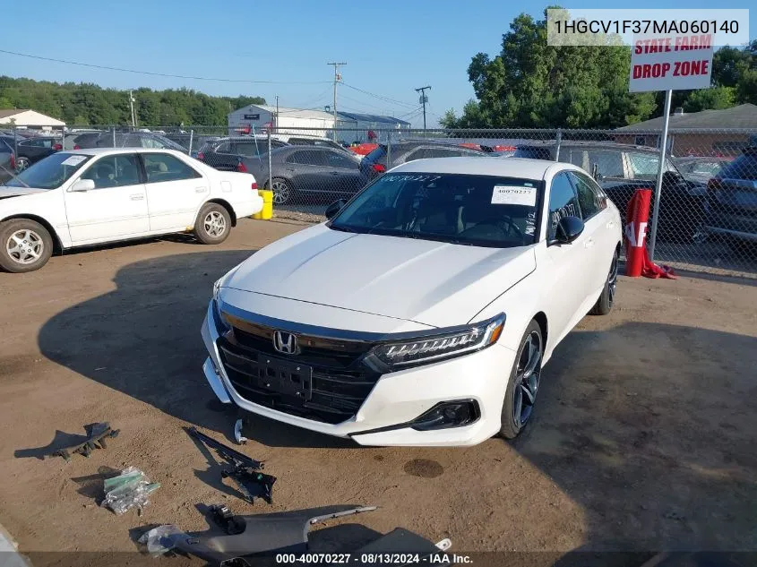 2021 Honda Accord Sport VIN: 1HGCV1F37MA060140 Lot: 40070227