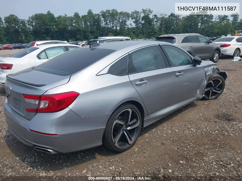 2021 Honda Accord Sport Special Edition VIN: 1HGCV1F48MA111587 Lot: 40095637