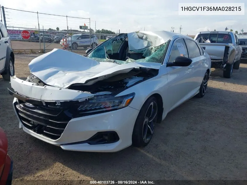 2021 Honda Accord Sport VIN: 1HGCV1F36MA028215 Lot: 40103726