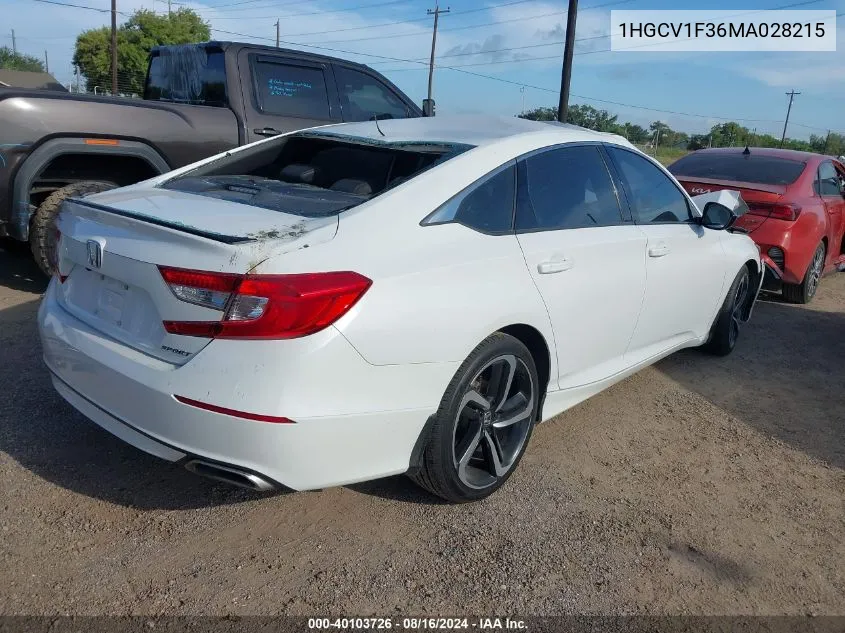 2021 Honda Accord Sport VIN: 1HGCV1F36MA028215 Lot: 40103726