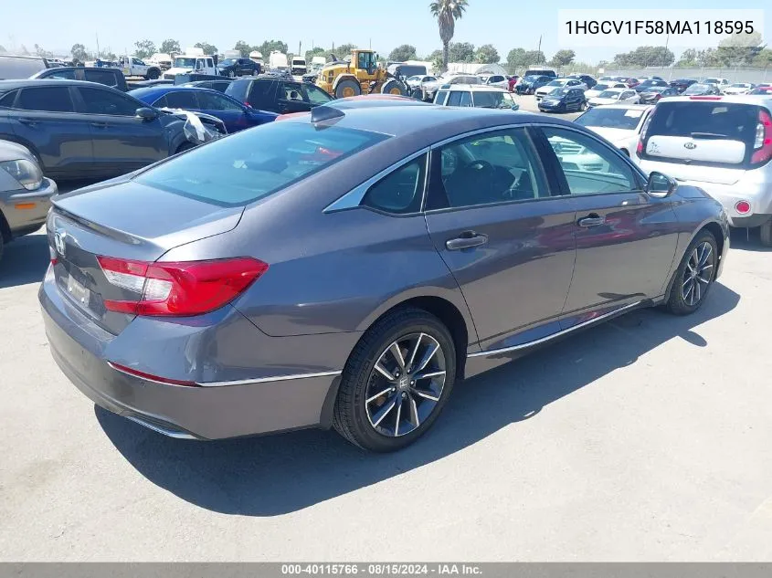 2021 Honda Accord Ex-L VIN: 1HGCV1F58MA118595 Lot: 40115766