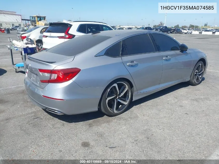 2021 Honda Accord Sport VIN: 1HGCV1F35MA074585 Lot: 40119869