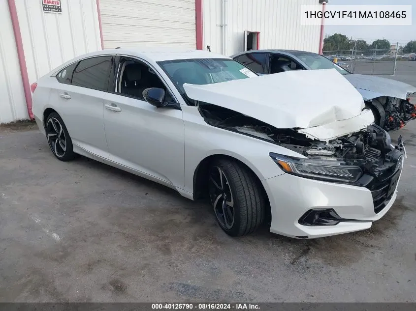 2021 Honda Accord Sport Special Edition VIN: 1HGCV1F41MA108465 Lot: 40125790