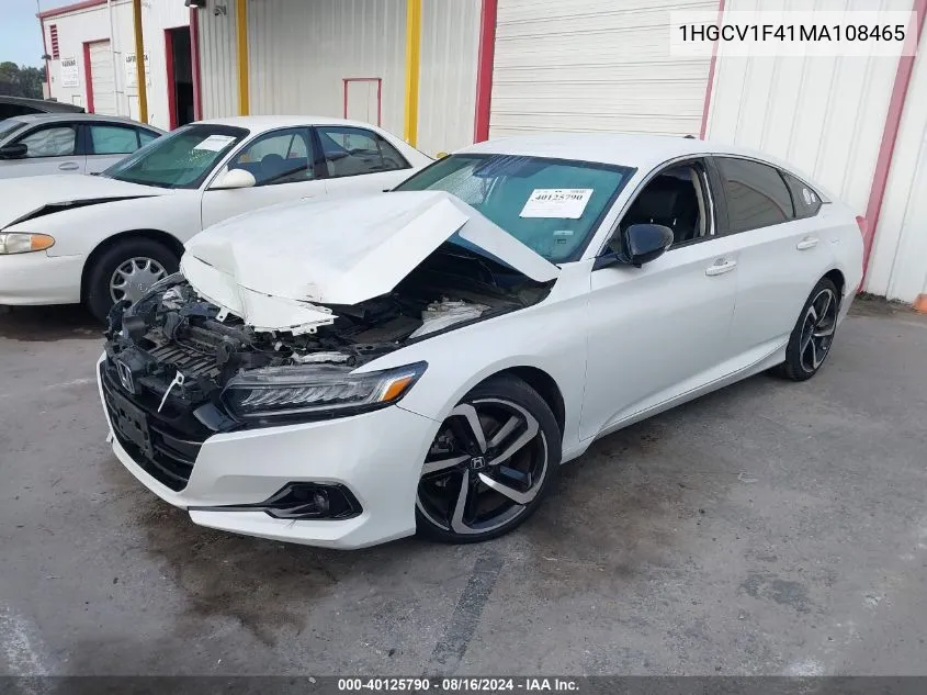 2021 Honda Accord Sport Special Edition VIN: 1HGCV1F41MA108465 Lot: 40125790