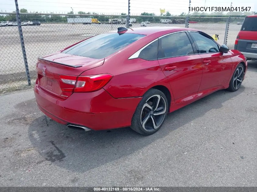 2021 Honda Accord Sport VIN: 1HGCV1F38MA041547 Lot: 40132169