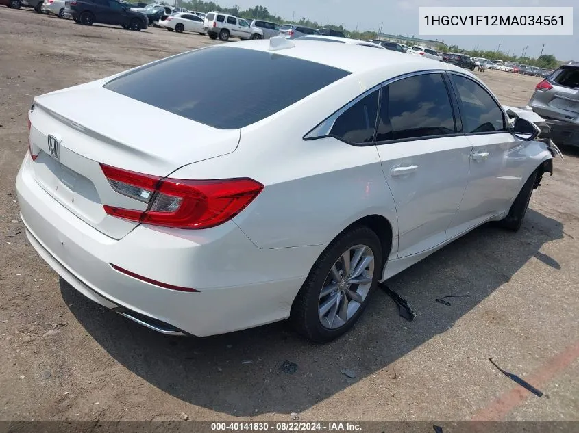 2021 Honda Accord Lx VIN: 1HGCV1F12MA034561 Lot: 40141830