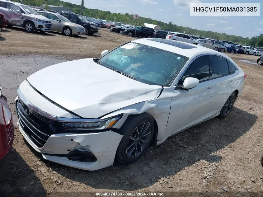 2021 Honda Accord Ex-L VIN: 1HGCV1F50MA031385 Lot: 40174738