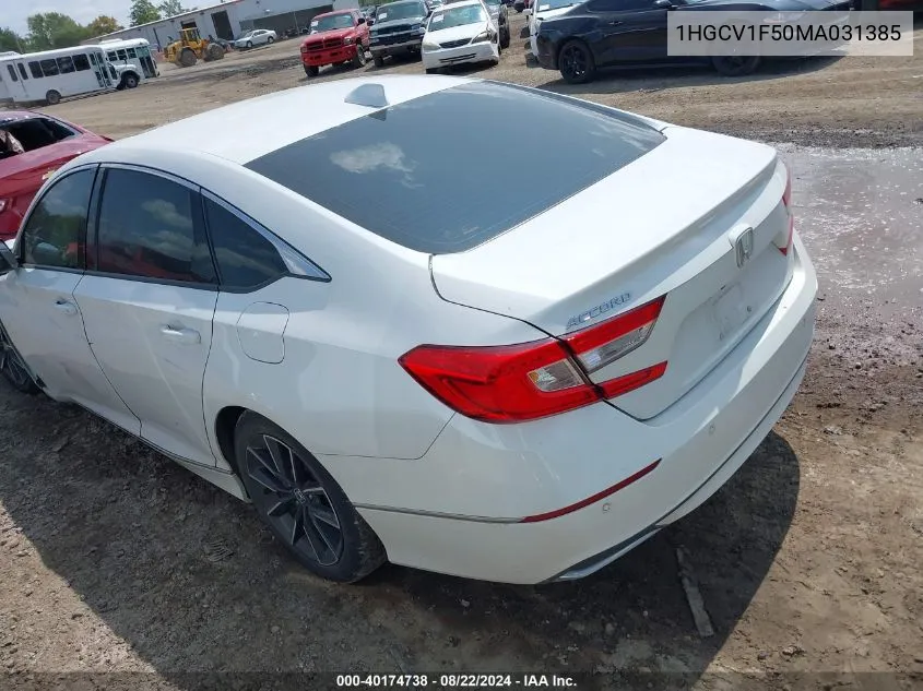 2021 Honda Accord Ex-L VIN: 1HGCV1F50MA031385 Lot: 40174738