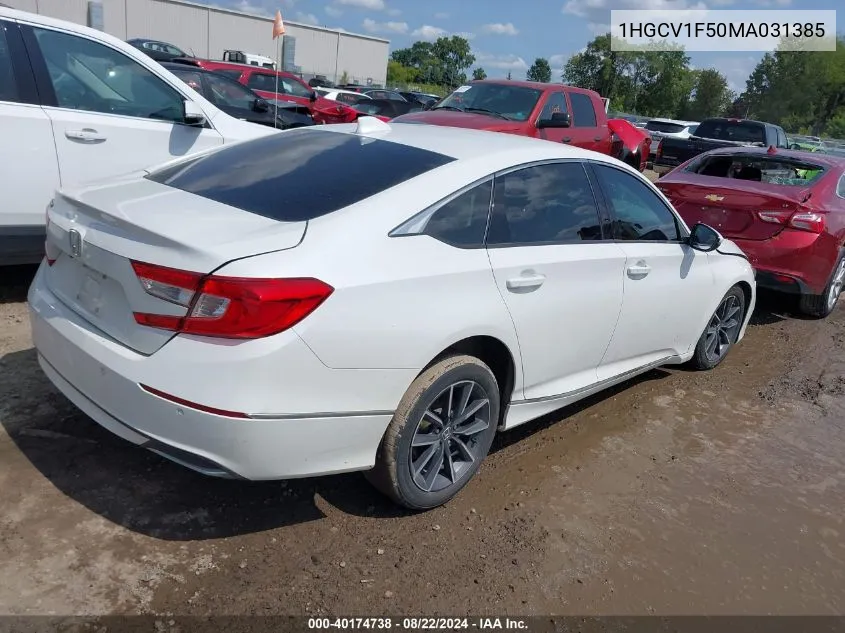 2021 Honda Accord Ex-L VIN: 1HGCV1F50MA031385 Lot: 40174738