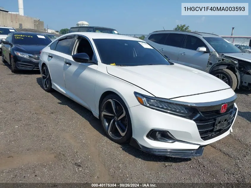 2021 Honda Accord Sport Special Edition VIN: 1HGCV1F40MA003593 Lot: 40175304