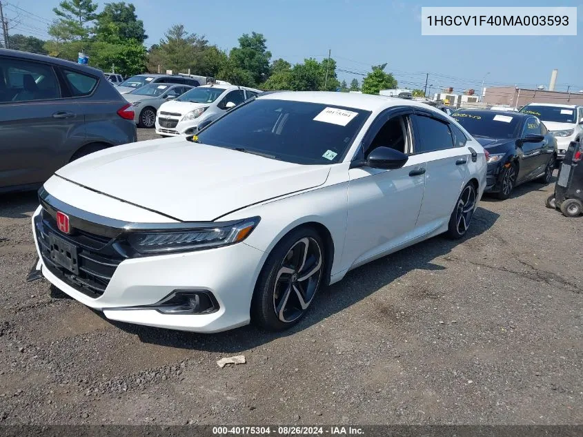 2021 Honda Accord Sport Special Edition VIN: 1HGCV1F40MA003593 Lot: 40175304