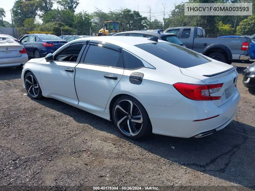 2021 Honda Accord Sport Special Edition VIN: 1HGCV1F40MA003593 Lot: 40175304