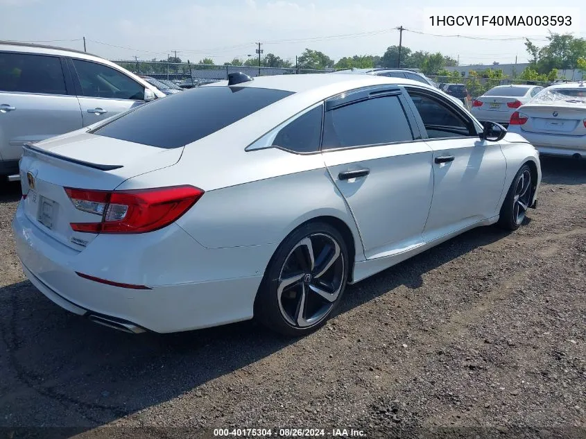 2021 Honda Accord Sport Special Edition VIN: 1HGCV1F40MA003593 Lot: 40175304