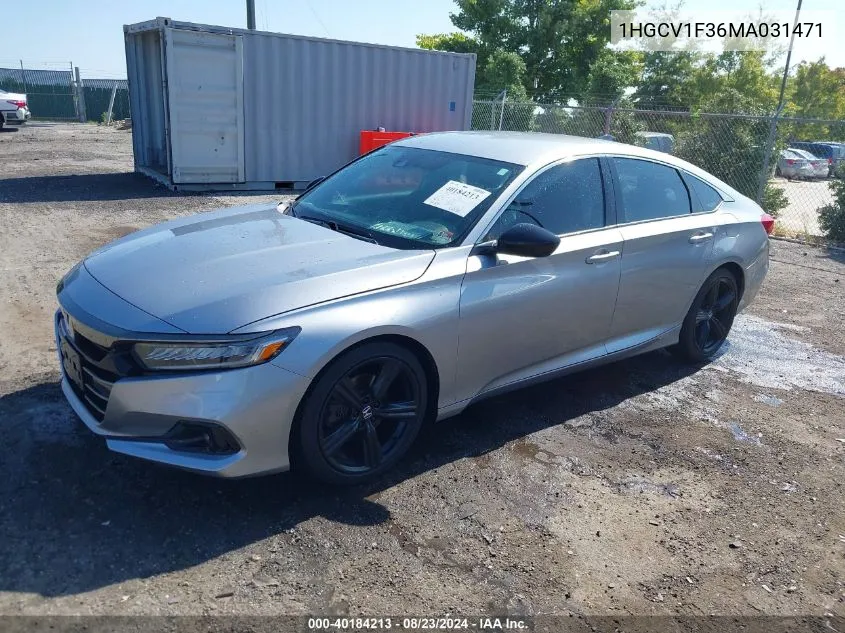 2021 Honda Accord Sport VIN: 1HGCV1F36MA031471 Lot: 40184213