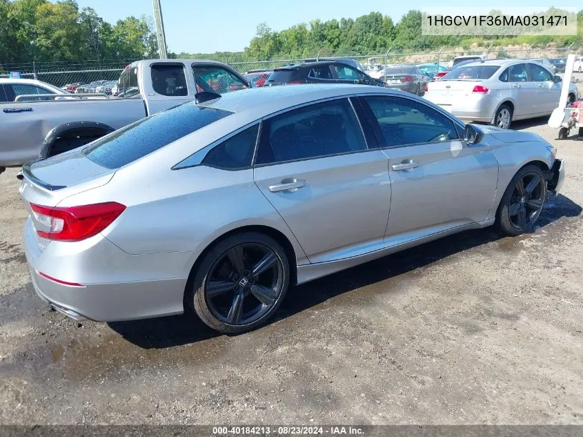 2021 Honda Accord Sport VIN: 1HGCV1F36MA031471 Lot: 40184213