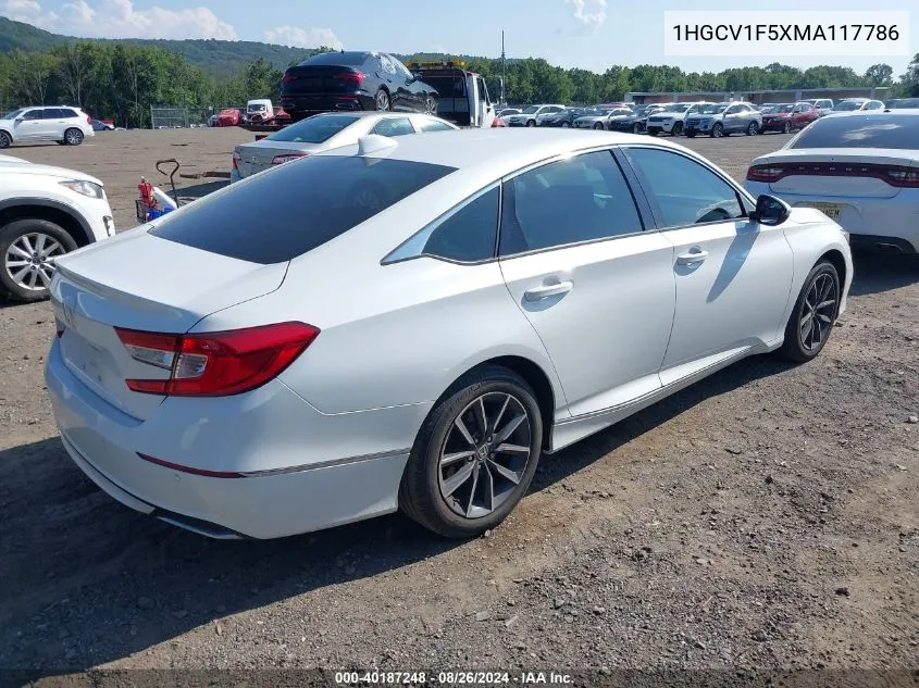 2021 Honda Accord Ex-L VIN: 1HGCV1F5XMA117786 Lot: 40187248