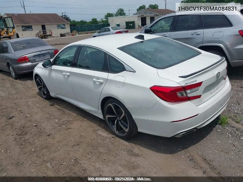 2021 Honda Accord Sport VIN: 1HGCV1F30MA084831 Lot: 40188453