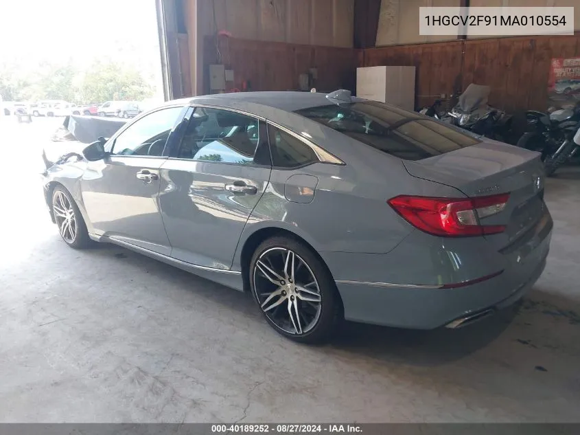 2021 Honda Accord Touring VIN: 1HGCV2F91MA010554 Lot: 40189252