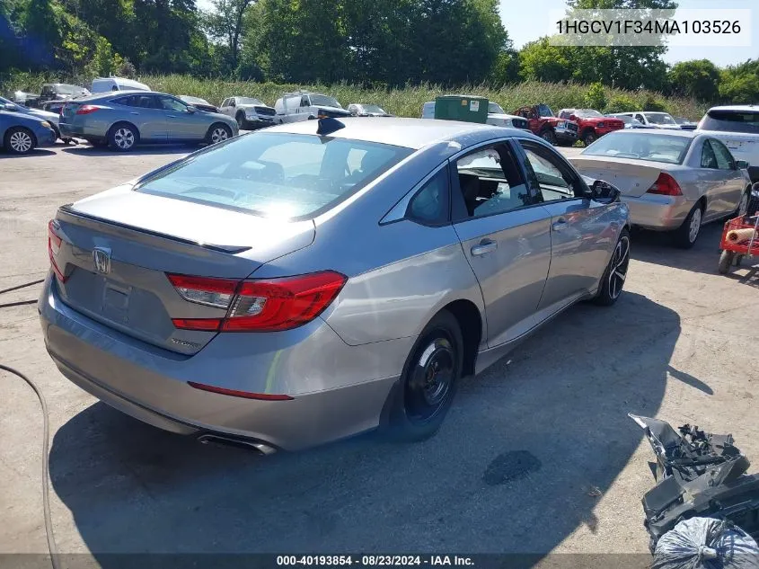 2021 Honda Accord Sport VIN: 1HGCV1F34MA103526 Lot: 40193854