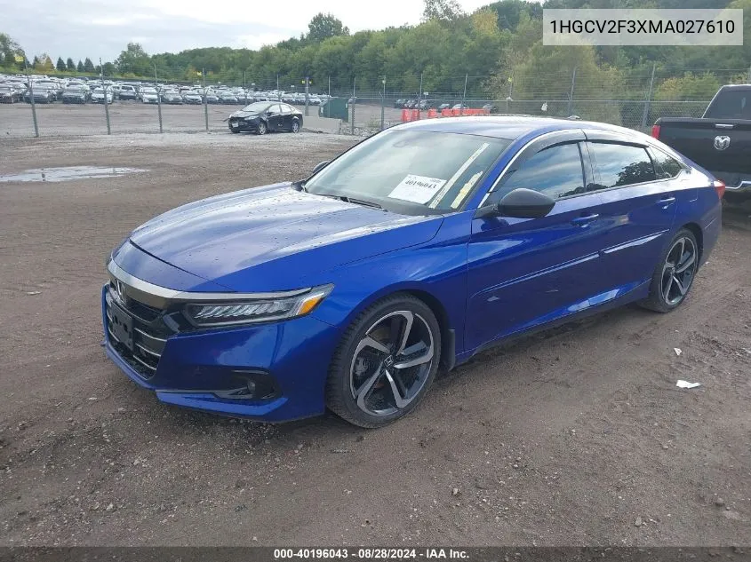 2021 Honda Accord Sport 2.0T VIN: 1HGCV2F3XMA027610 Lot: 40196043