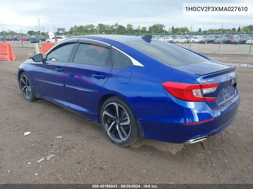 2021 Honda Accord Sport 2.0T VIN: 1HGCV2F3XMA027610 Lot: 40196043