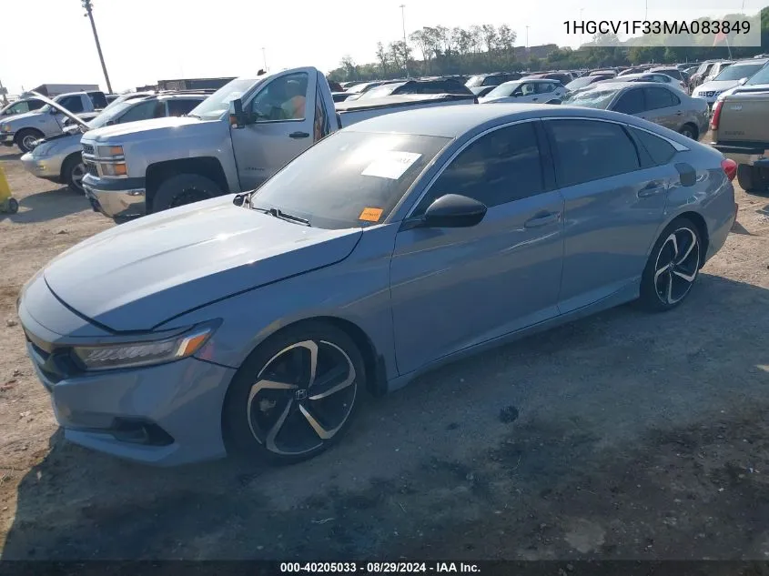 2021 Honda Accord Sport VIN: 1HGCV1F33MA083849 Lot: 40205033