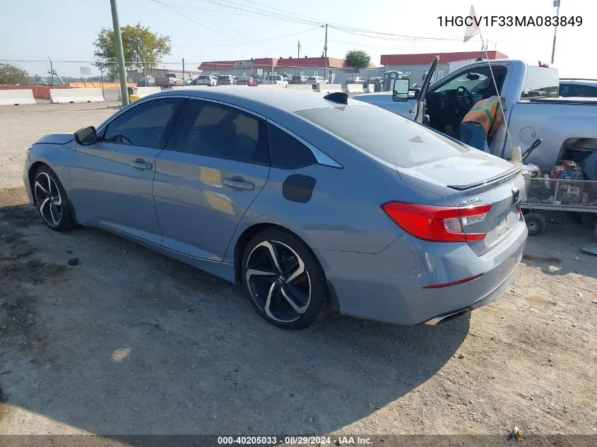 2021 Honda Accord Sport VIN: 1HGCV1F33MA083849 Lot: 40205033