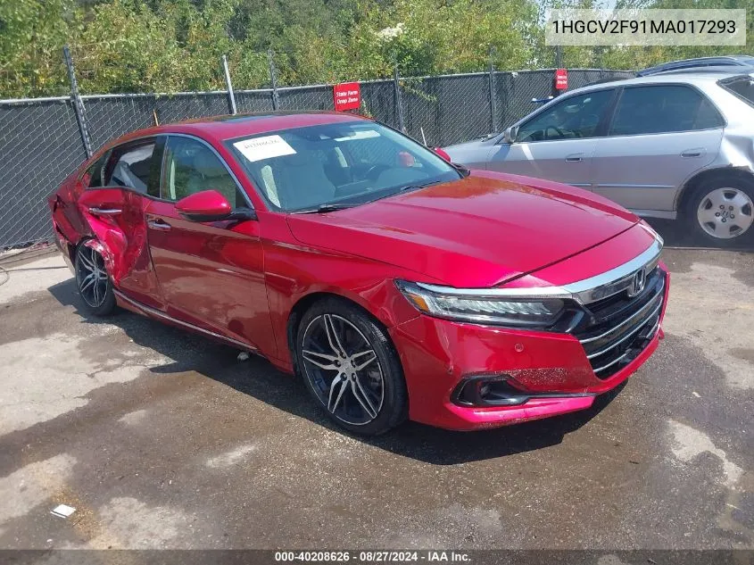 2021 Honda Accord Touring VIN: 1HGCV2F91MA017293 Lot: 40208626