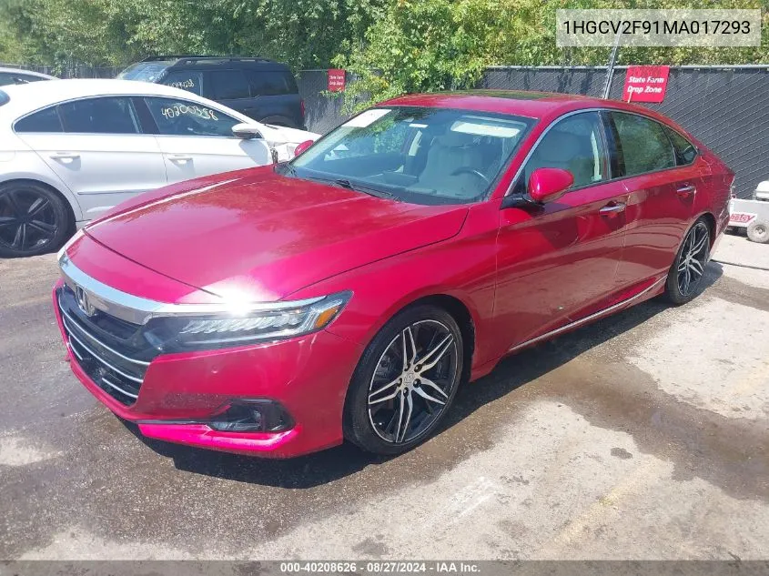 2021 Honda Accord Touring VIN: 1HGCV2F91MA017293 Lot: 40208626