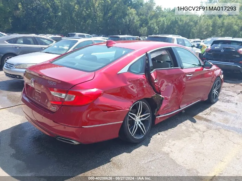 2021 Honda Accord Touring VIN: 1HGCV2F91MA017293 Lot: 40208626