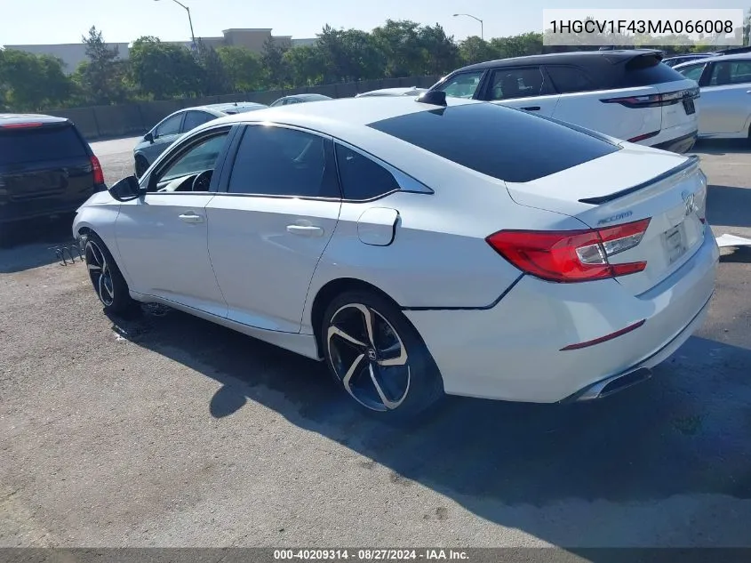 2021 Honda Accord Sport Special Edition VIN: 1HGCV1F43MA066008 Lot: 40209314