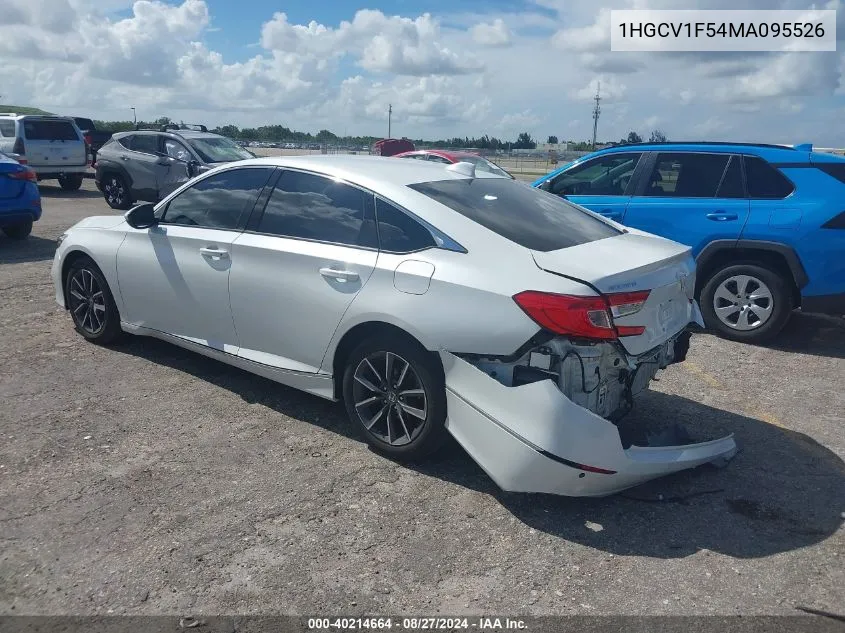 2021 Honda Accord Ex-L VIN: 1HGCV1F54MA095526 Lot: 40214664