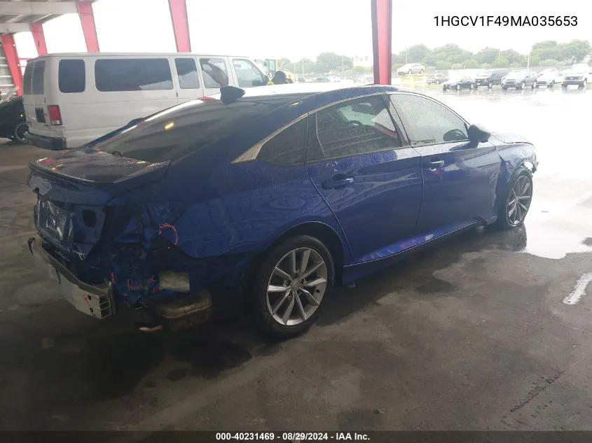 2021 Honda Accord Sport Special Edition VIN: 1HGCV1F49MA035653 Lot: 40231469