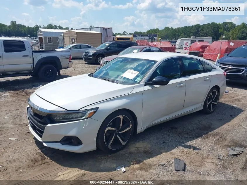 2021 Honda Accord Sport VIN: 1HGCV1F33MA078361 Lot: 40234447