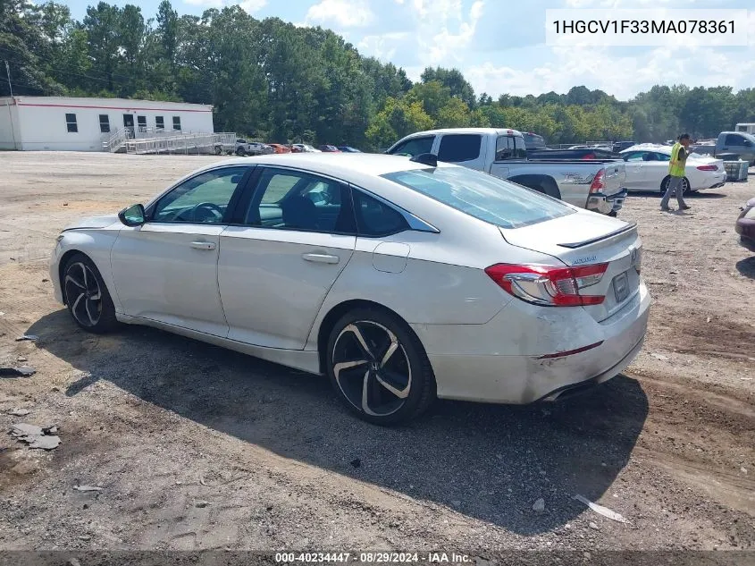 2021 Honda Accord Sport VIN: 1HGCV1F33MA078361 Lot: 40234447