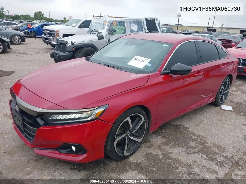 2021 Honda Accord Sport VIN: 1HGCV1F36MA060730 Lot: 40235149